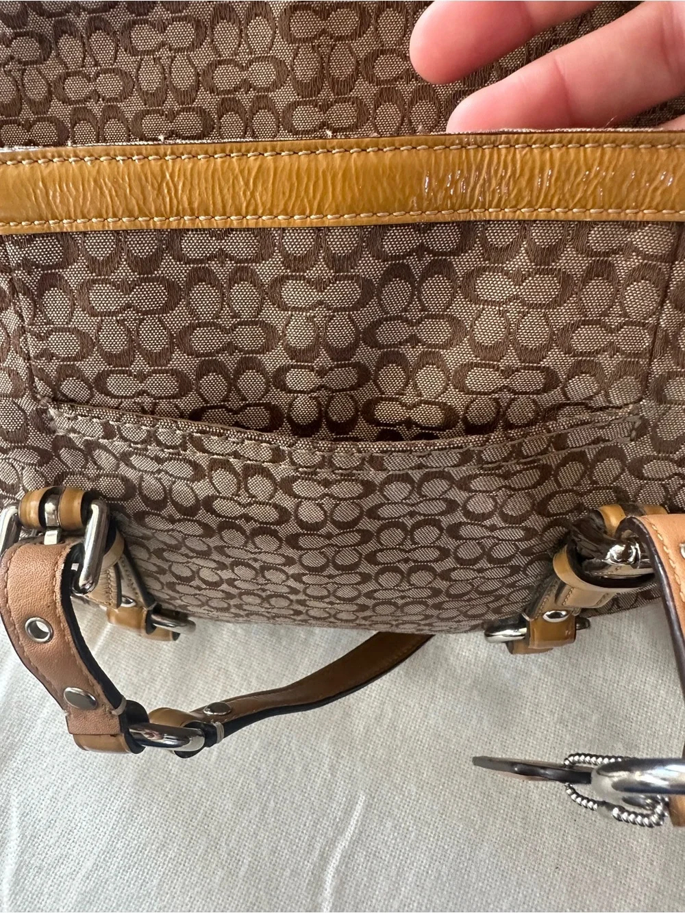 Coach Brown Signature Canvas Tote with Tan Leather Trim